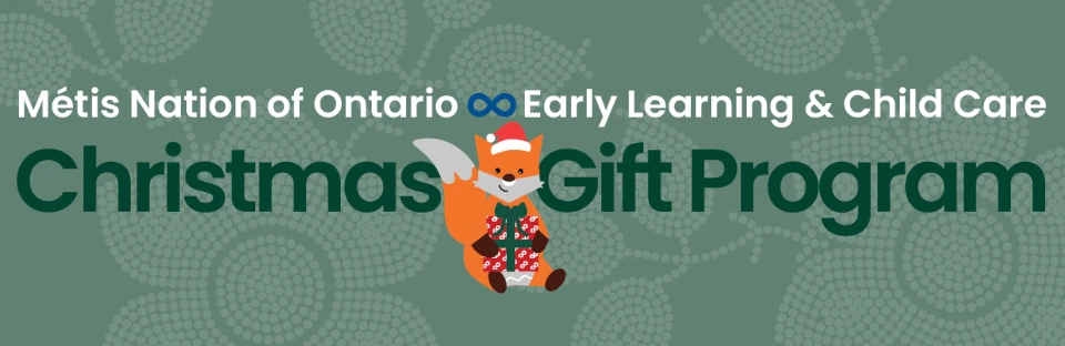 MNO_Christmas-gift-program-header - green styled banner with orange cartoon fox holding gift